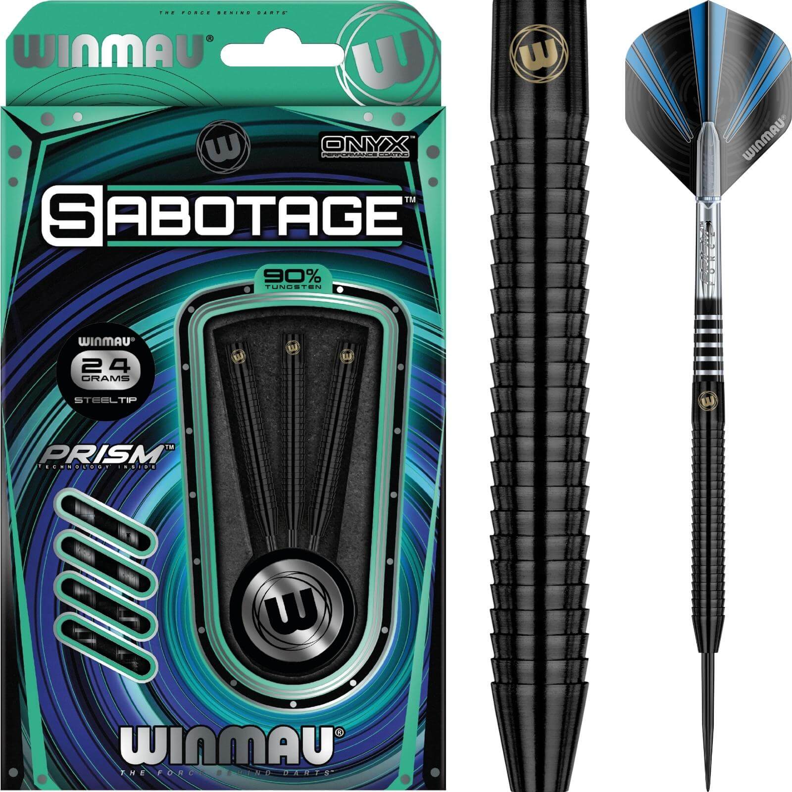 Darts - Winmau - Sabotage Black Darts - Steel Tip - 90% Tungsten - 22g 24g 26g 