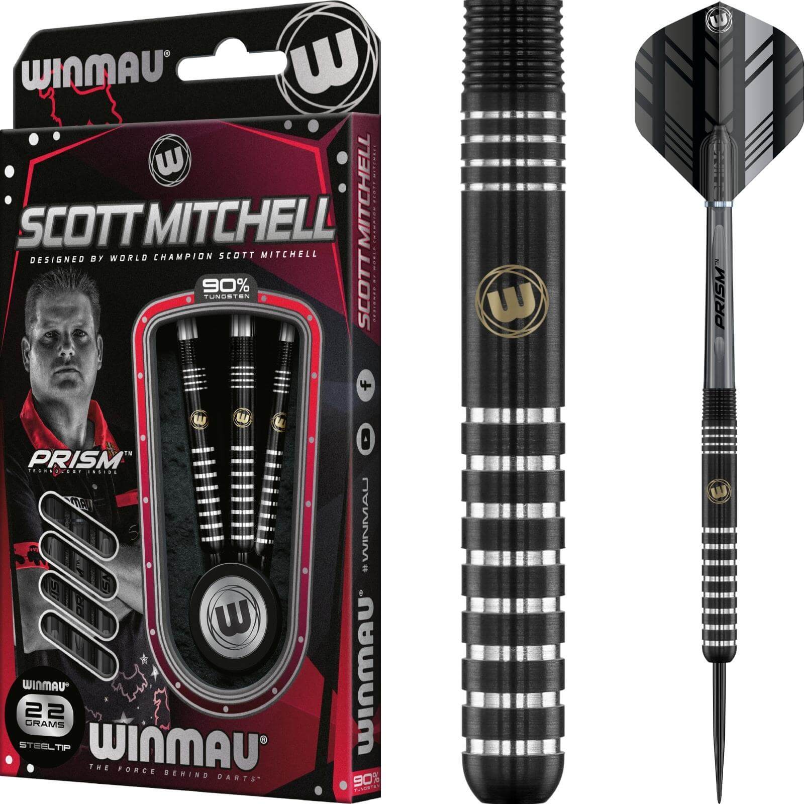 Darts - Winmau - Scott Mitchell SE Darts - Steel Tip - 90% Tungsten - 22g 24g 
