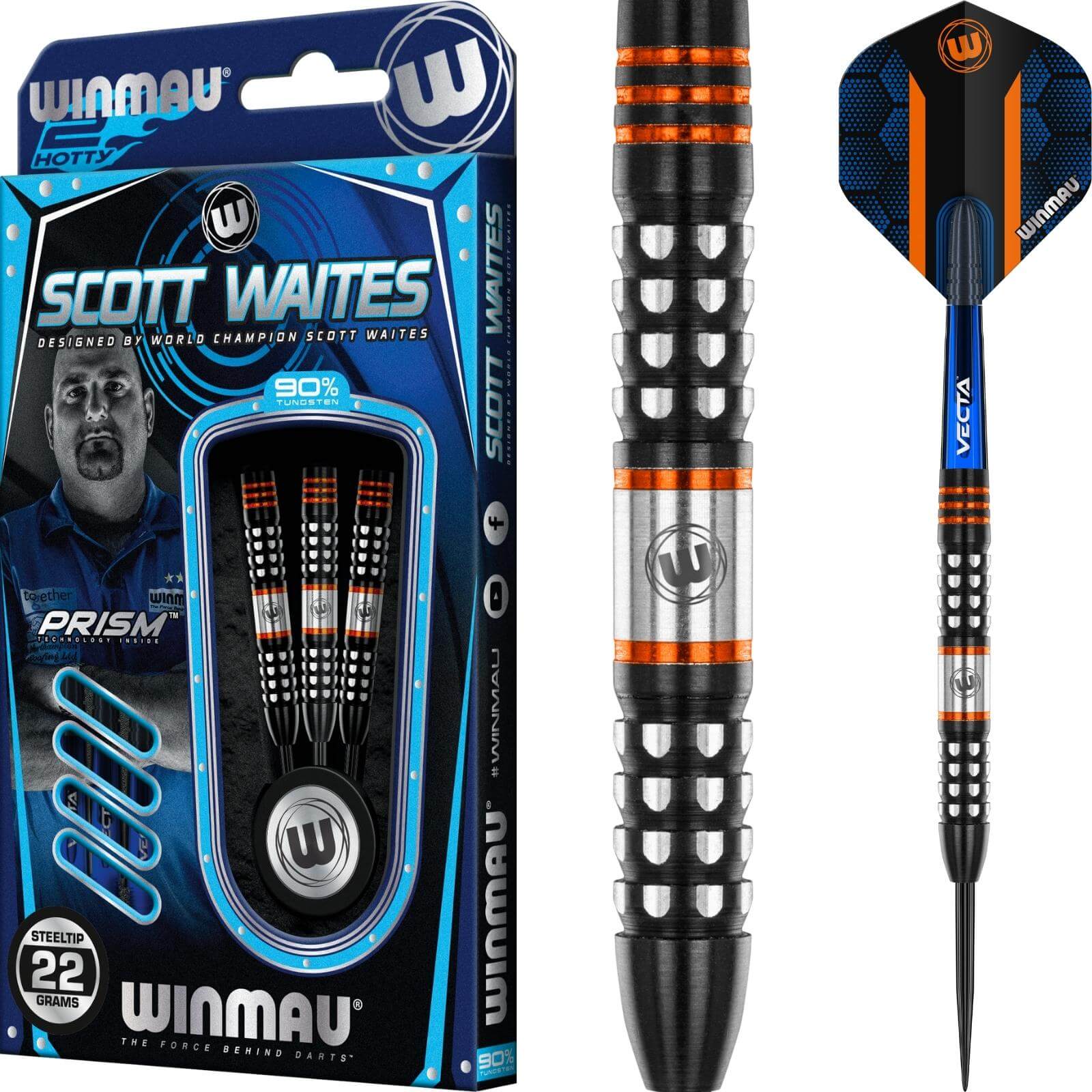 Darts - Winmau - Scott Waites Darts - Steel Tip - 90% Tungsten - 22g 24g 