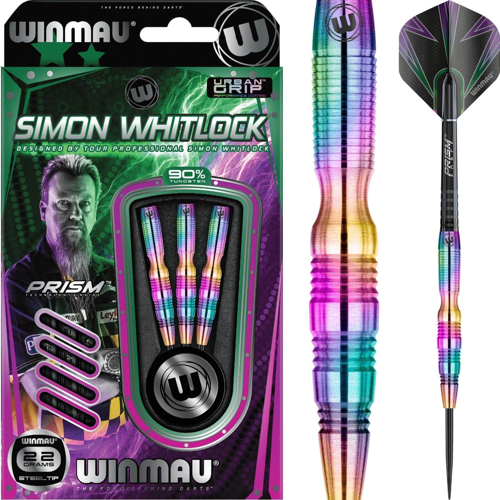Darts - Winmau - Simon Whitlock Urban Grip Darts - Steel Tip - 90% Tungsten - 22g 24g 