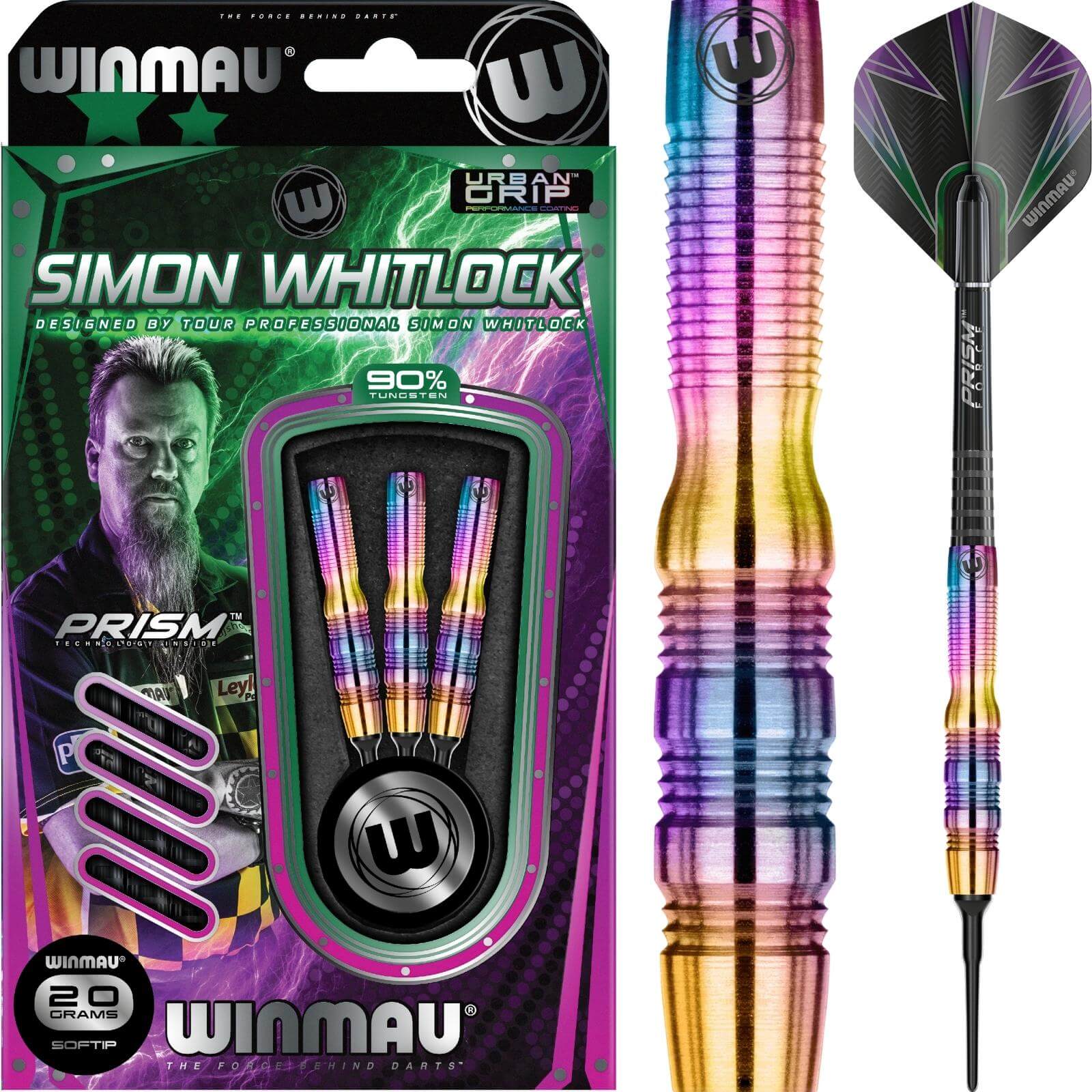 Darts - Winmau - Simon Whitlock Urban Grip Darts - Soft Tip - 90% Tungsten - 20g 