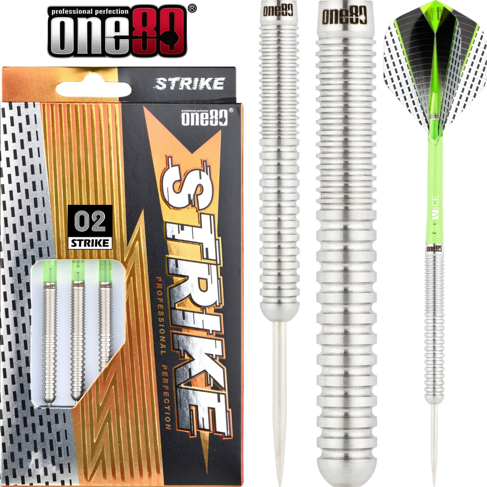 Darts - One80 - Strike 02 Darts - Steel Tip - 80% Tungsten - 22g 24g 