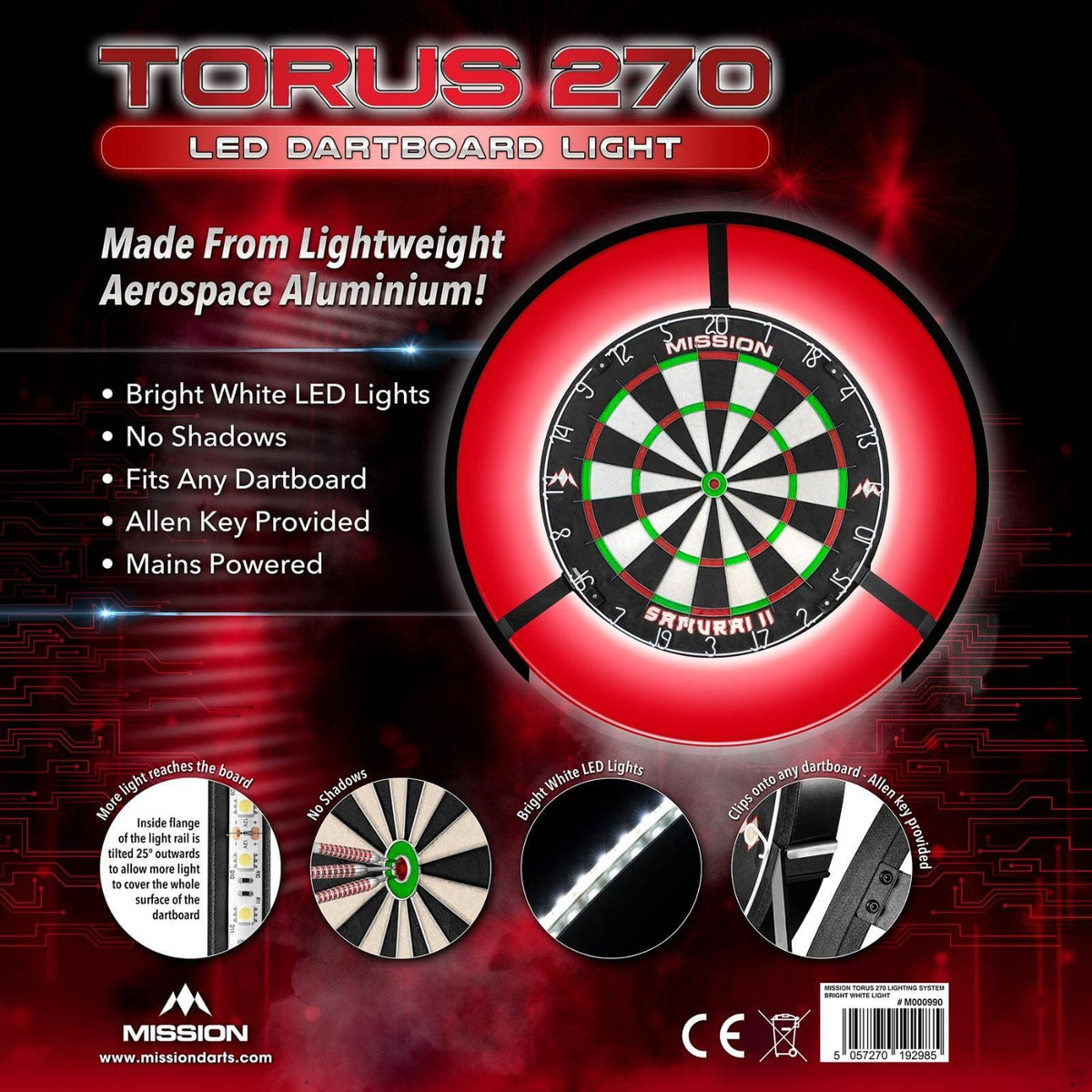 Dartboard Accessories - Mission - Torus 270 Aluminium LED Dartboard Light 