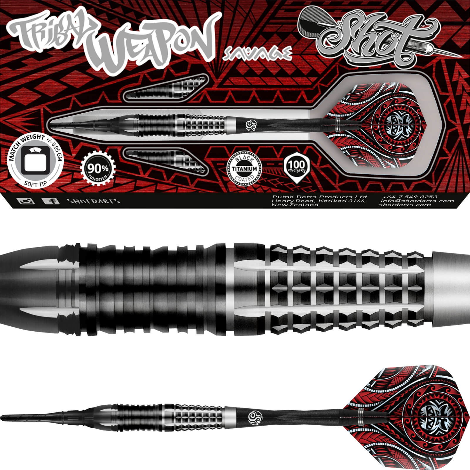 Darts - Shot - Tribal Weapon Savage Darts - Soft Tip - 90% Tungsten - 18g 20g 