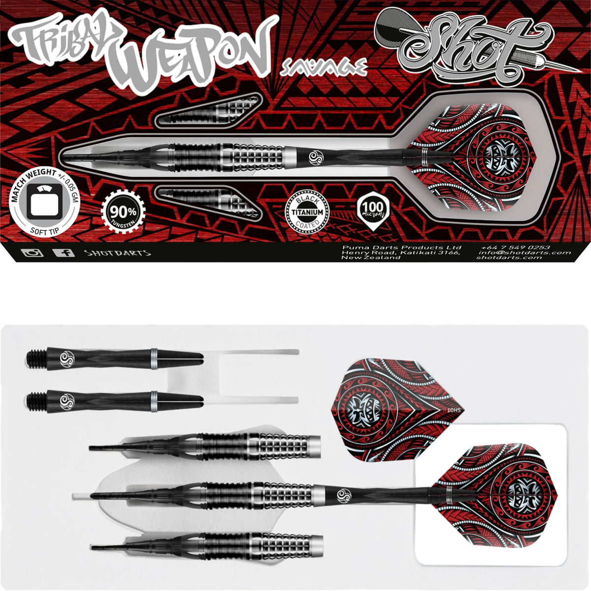 Darts - Shot - Tribal Weapon Savage Darts - Soft Tip - 90% Tungsten - 18g 20g 