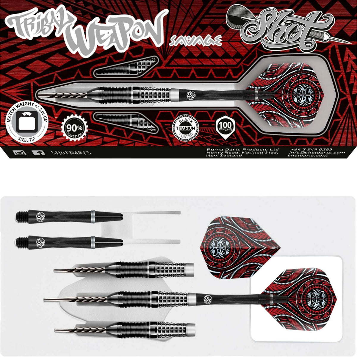 Darts - Shot - Tribal Weapon Savage Darts - Steel Tip - 90% Tungsten - 22g 23g 24g 25g 26g 