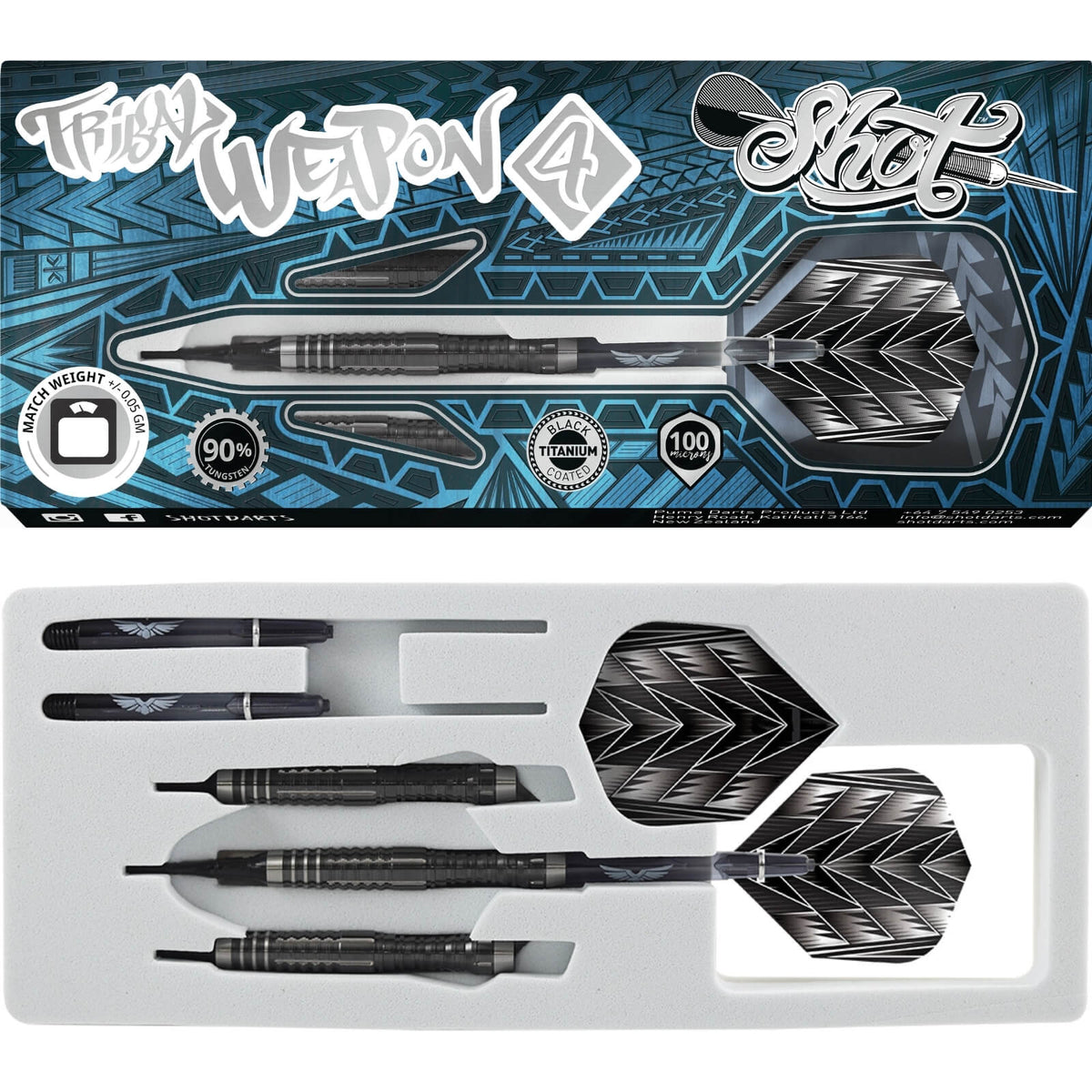 Darts - Shot - Tribal Weapon 4 Darts - Soft Tip - 90% Tungsten - 18g 20g 