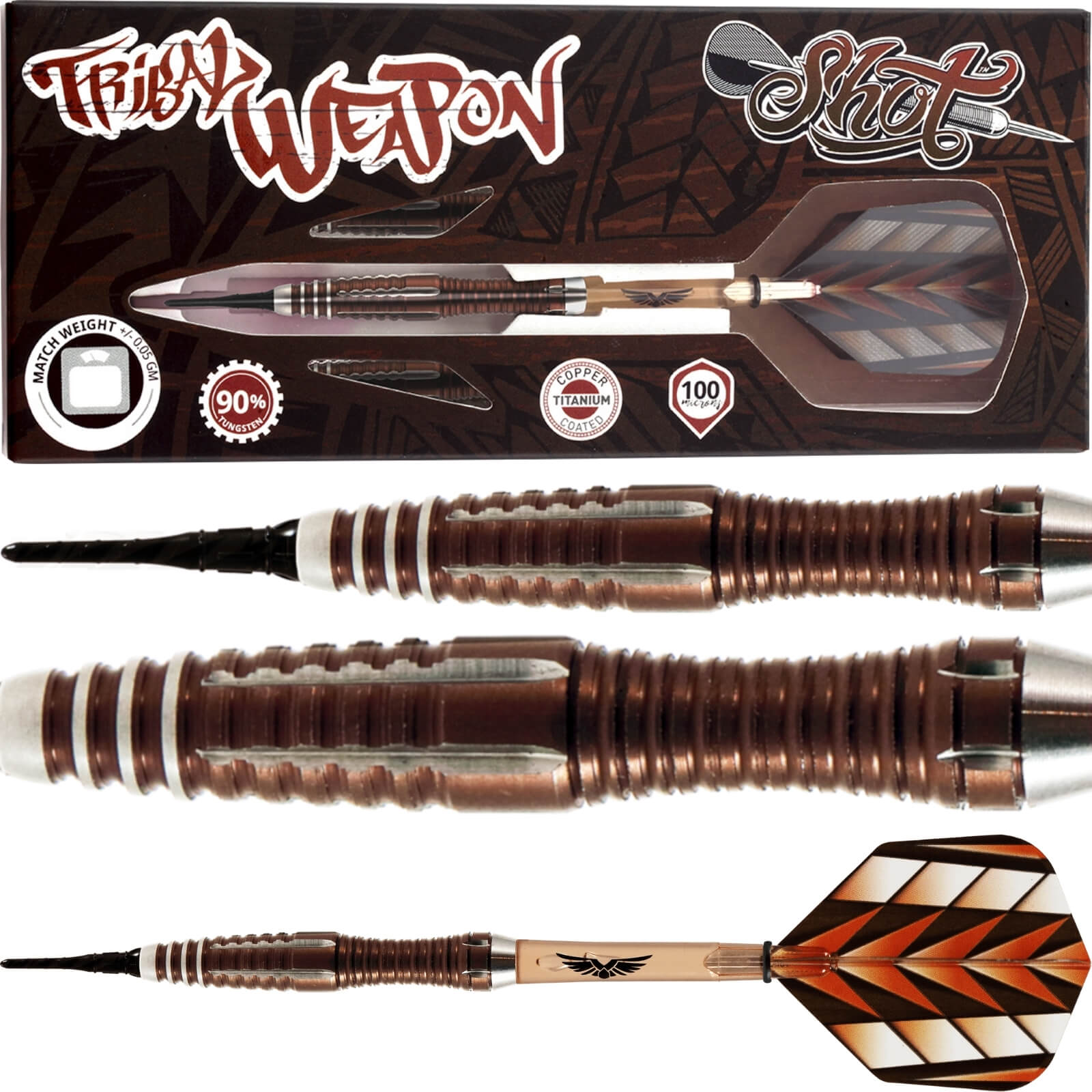 Darts - Shot - Tribal Weapon Series 1 Darts - Soft Tip - 90% Tungsten - 19g 