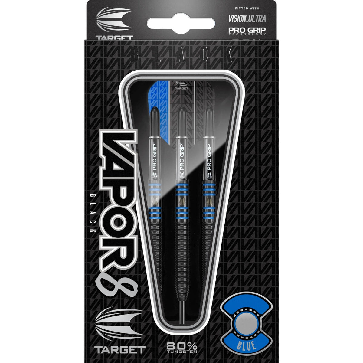 Darts - Target - Vapor 8 Black &amp; Blue Darts - Steel Tip - 80% Tungsten - 22g 24g 