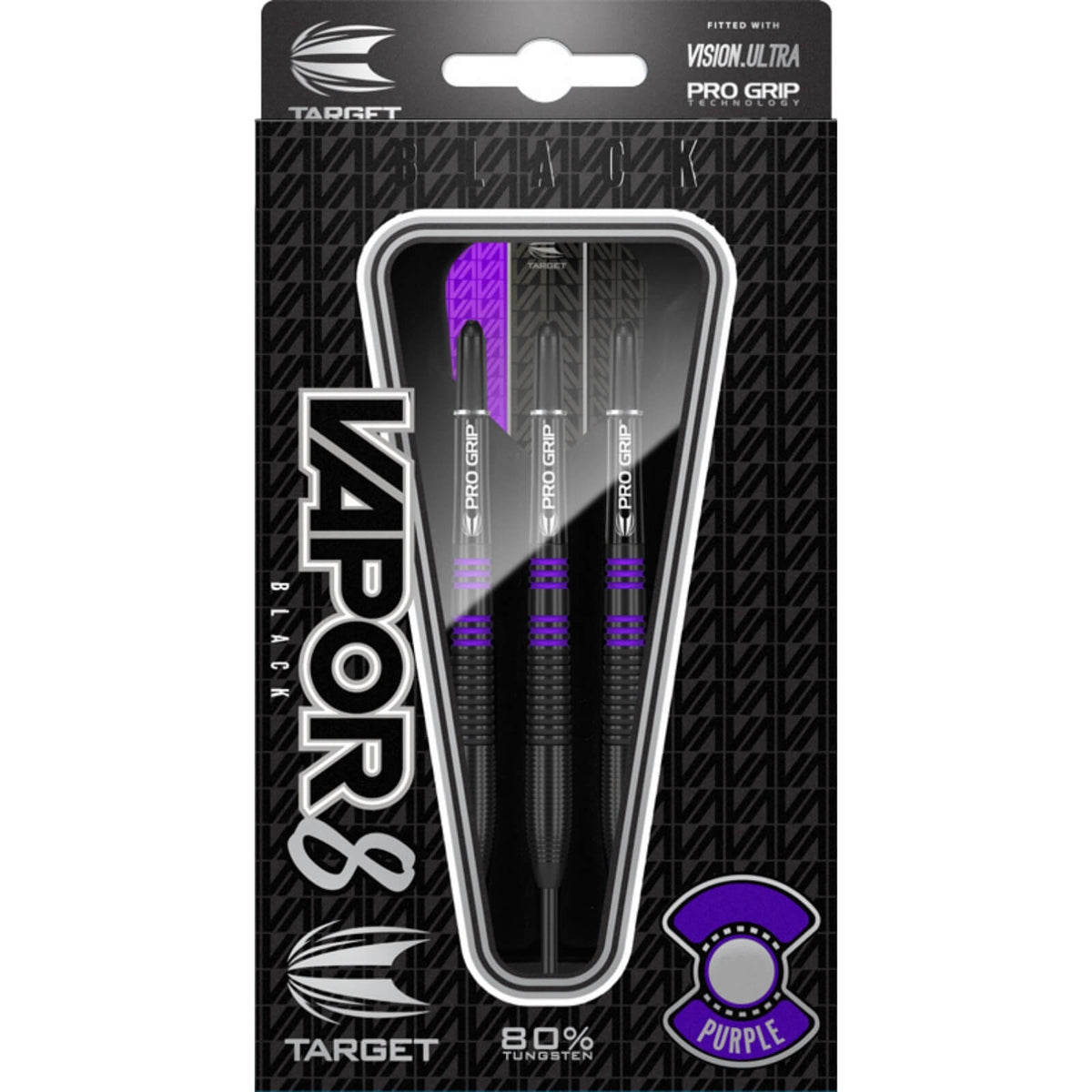 Darts - Target - Vapor 8 Black &amp; Purple Darts - Steel Tip - 80% Tungsten - 21g 23g 