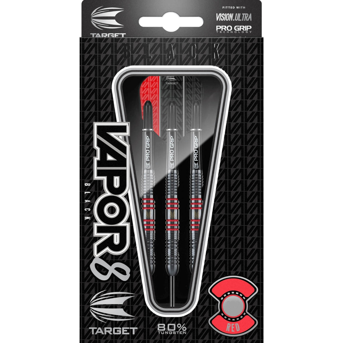 Darts - Target - Vapor 8 Black &amp; Red Darts - Steel Tip - 80% Tungsten - 23g 25g 