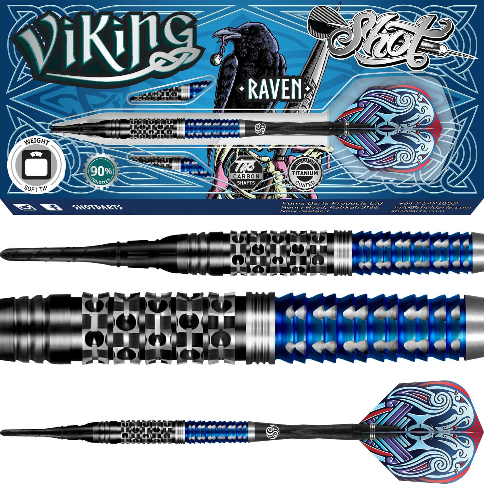 Darts - Shot - Viking Raven Darts - Soft Tip - 90% Tungsten - 18g 20g 