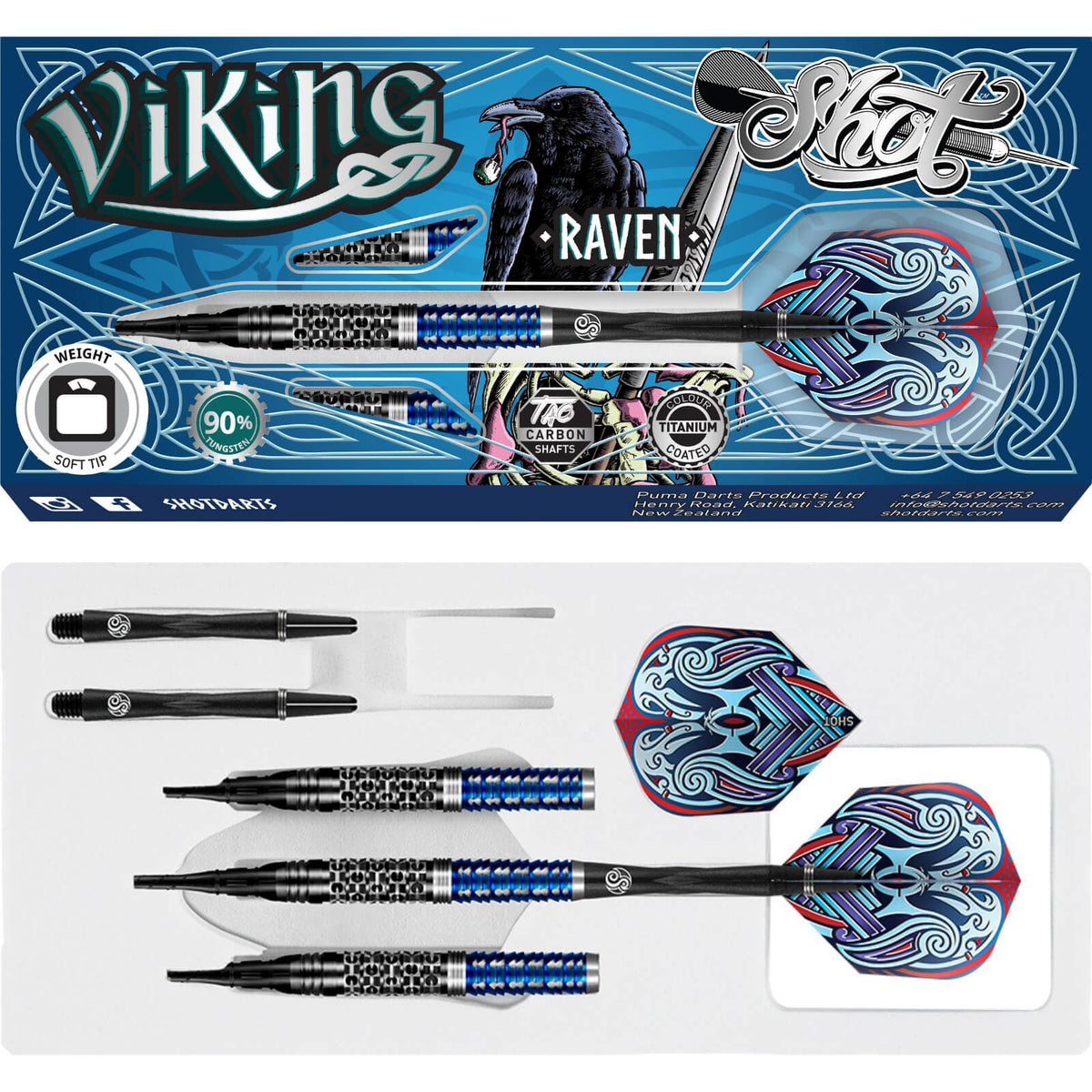 Darts - Shot - Viking Raven Darts - Soft Tip - 90% Tungsten - 18g 20g 