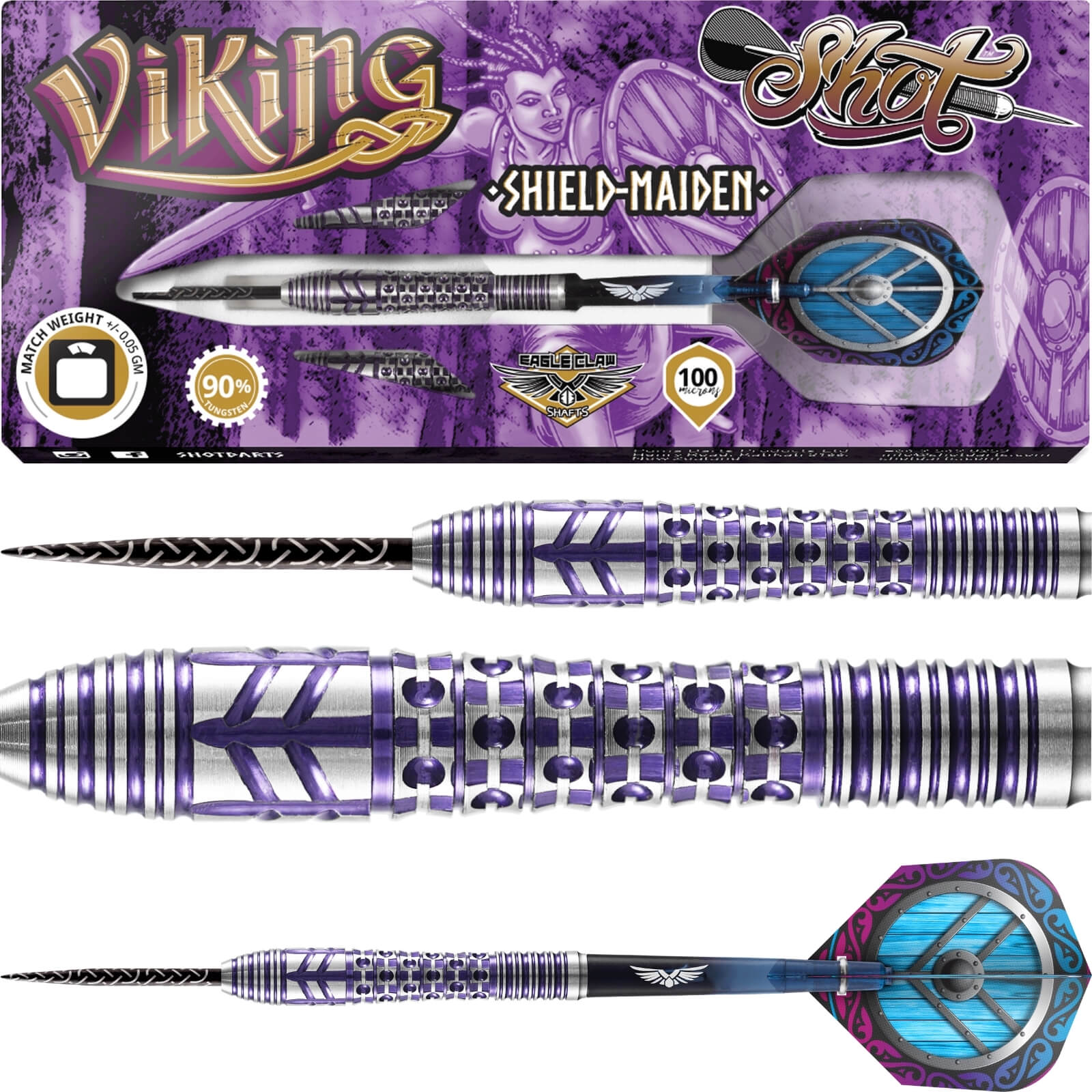 Darts - Shot - Viking Shield-Maiden Darts - Steel Tip - 90% Tungsten - 23g 24g 25g 27g 