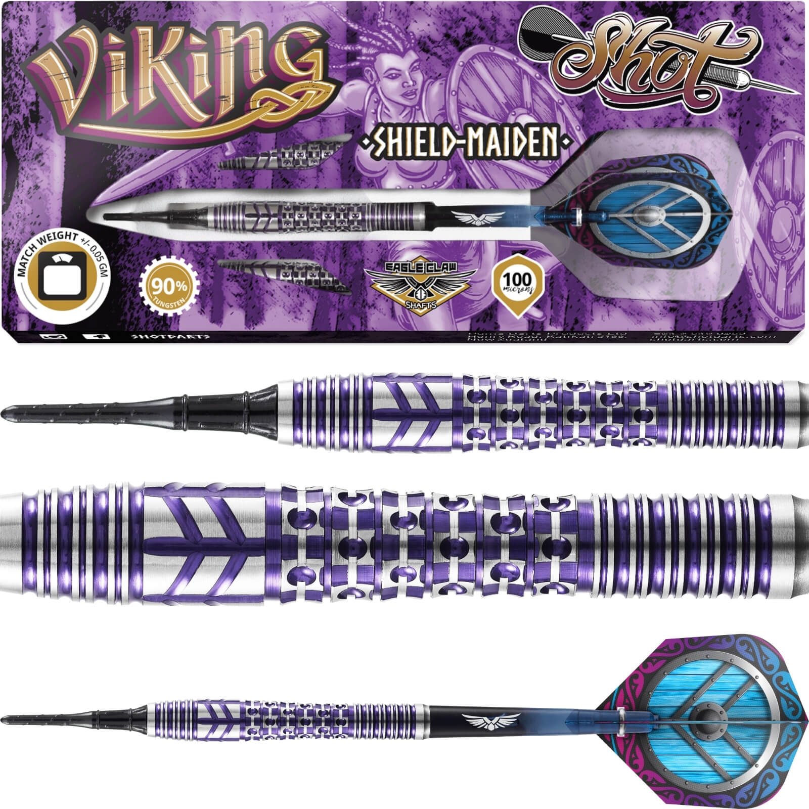 Darts - Shot - Viking Shield Maiden Darts - Soft Tip - 90% Tungsten - 18g 20g 22g 