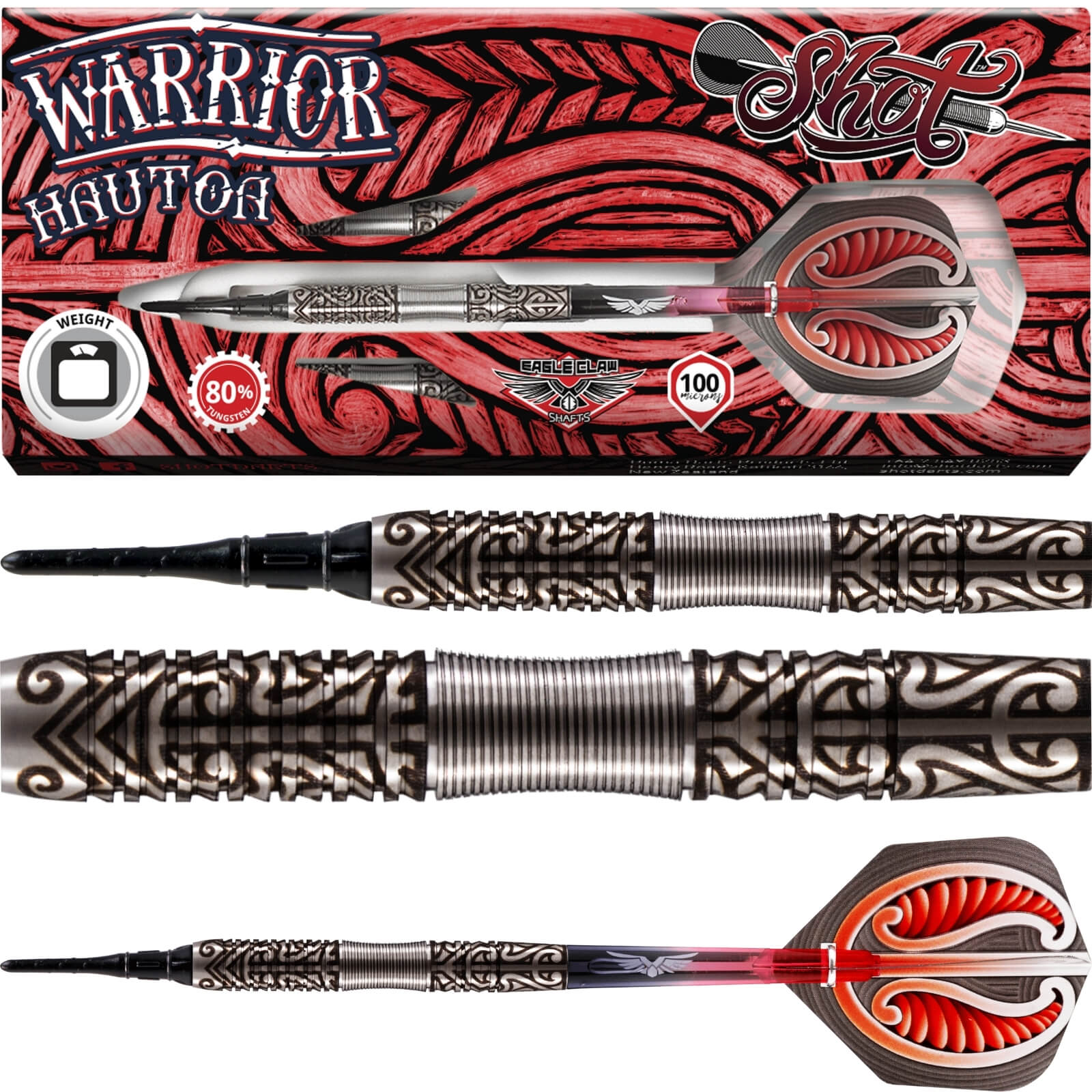 Darts - Shot - Warrior Hautoa Darts - Soft Tip - 80% Tungsten - 18g 20g 