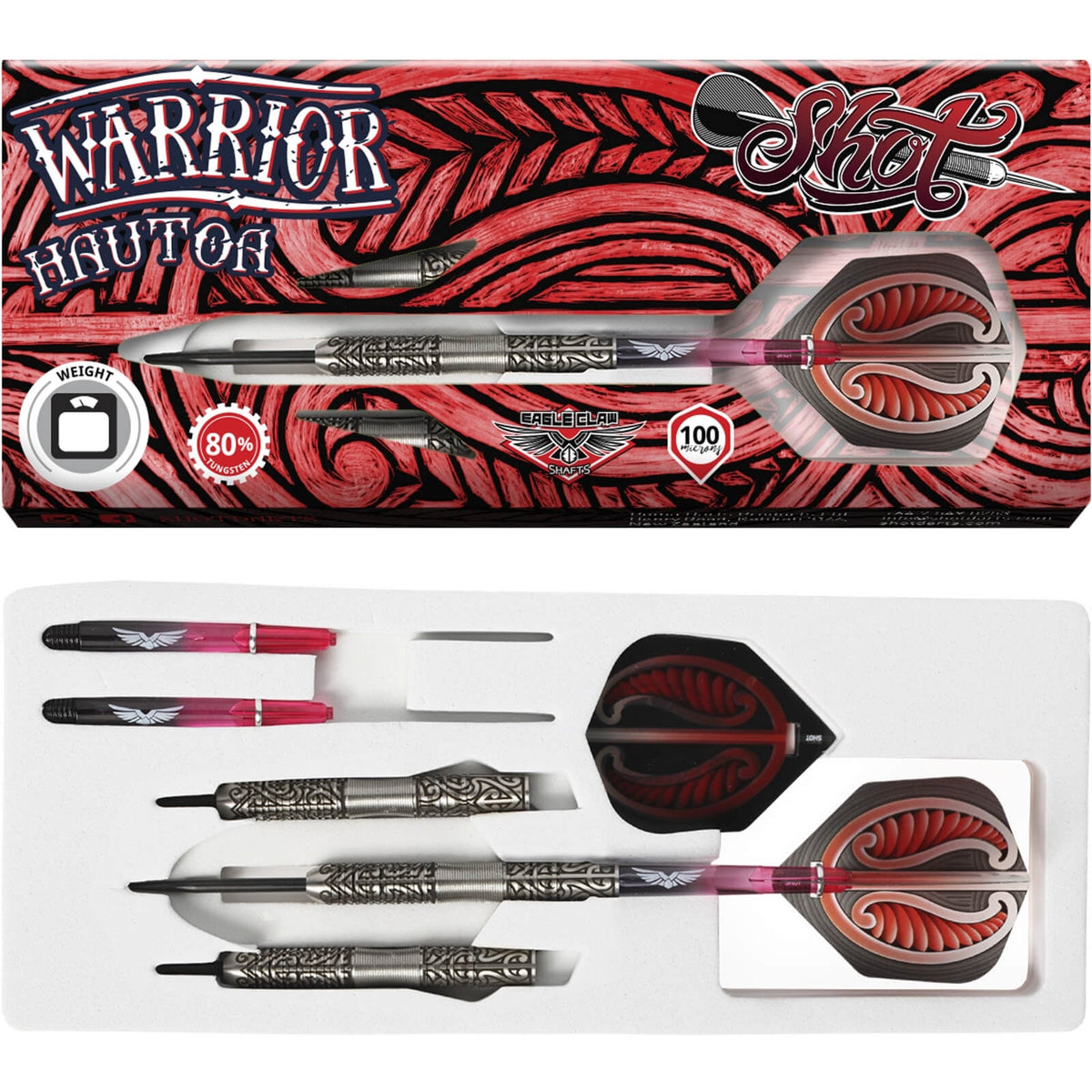Darts - Shot - Warrior Hautoa Darts - Steel Tip - 80% Tungsten - 22g 24g 26g 