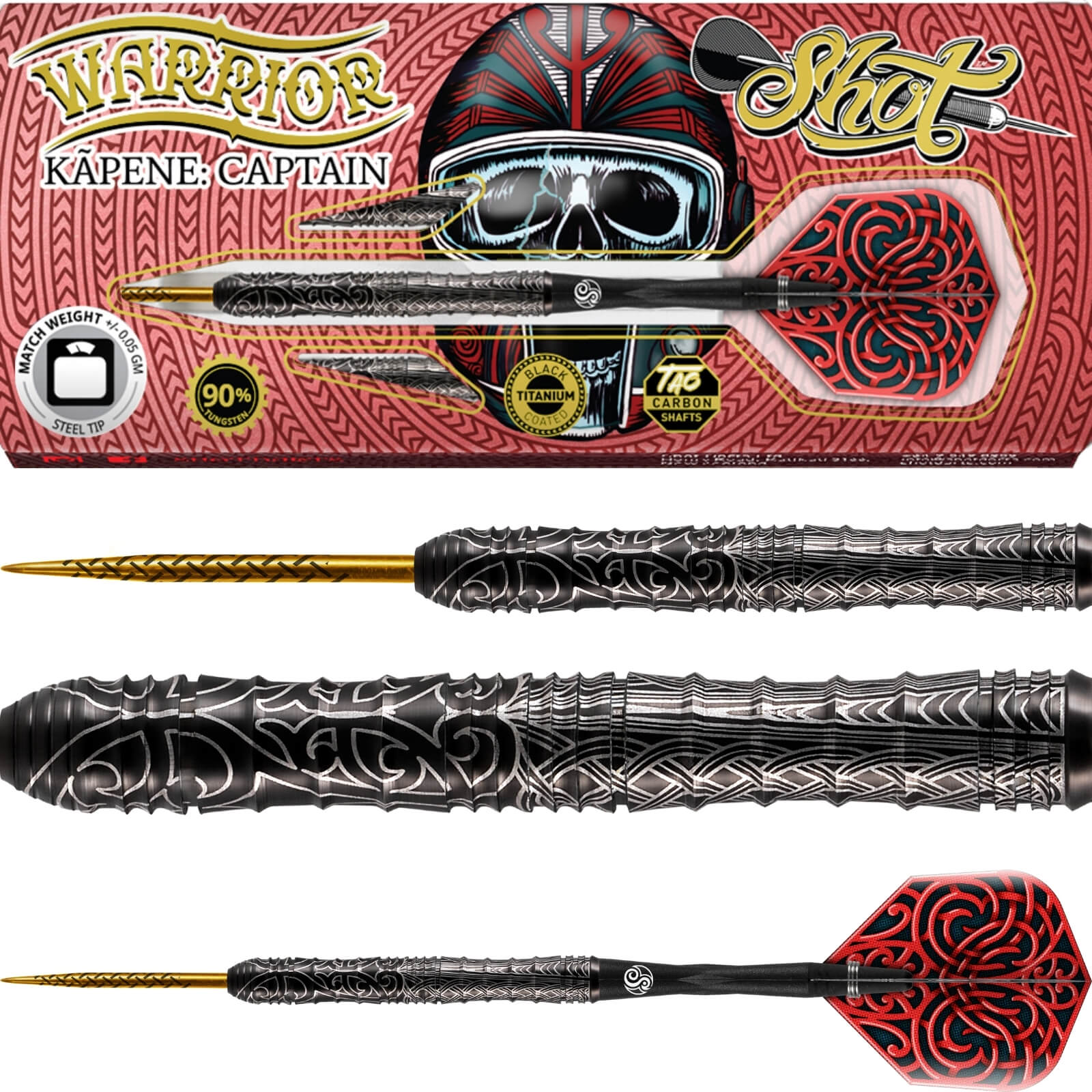 Darts - Shot - Warrior Kapene Darts - Steel Tip - 90% Tungsten - 22g 23g 24g 25g 26g 