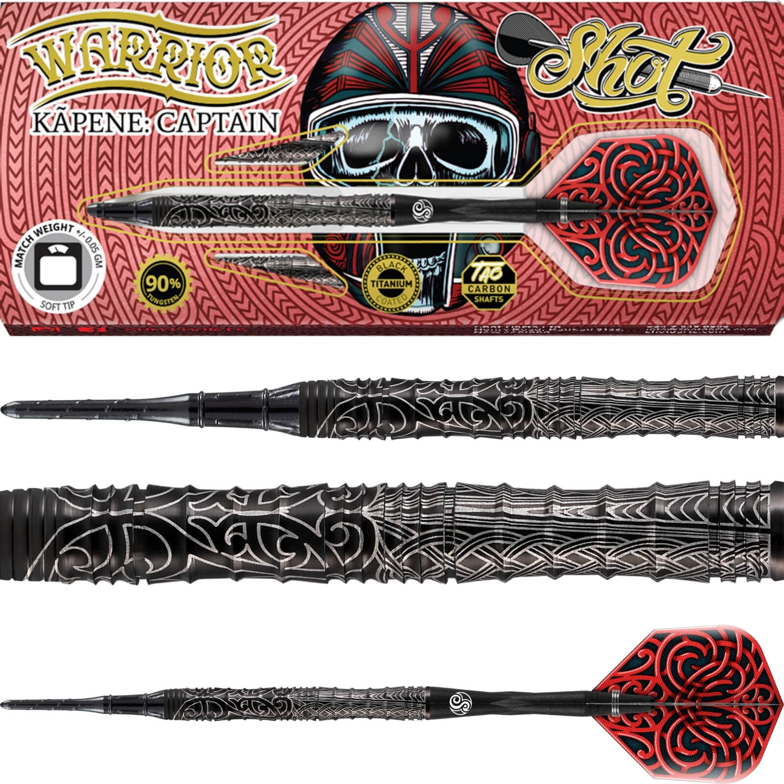 Darts - Shot - Warrior Kapene Darts - Soft Tip - 90% Tungsten - 18g 20g 