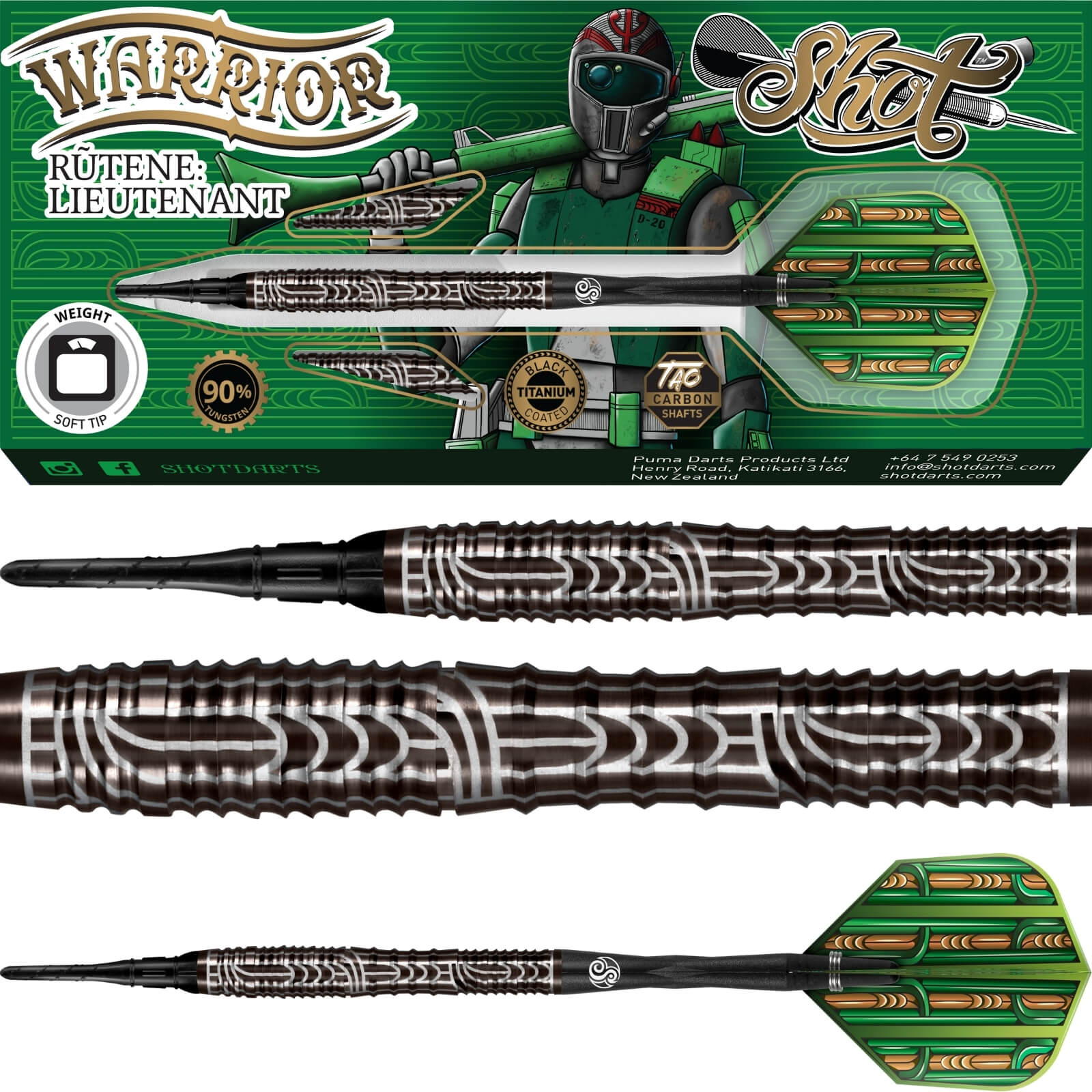 Darts - Shot - Warrior Rutene Darts - Soft Tip - 90% Tungsten - 18g 20g 