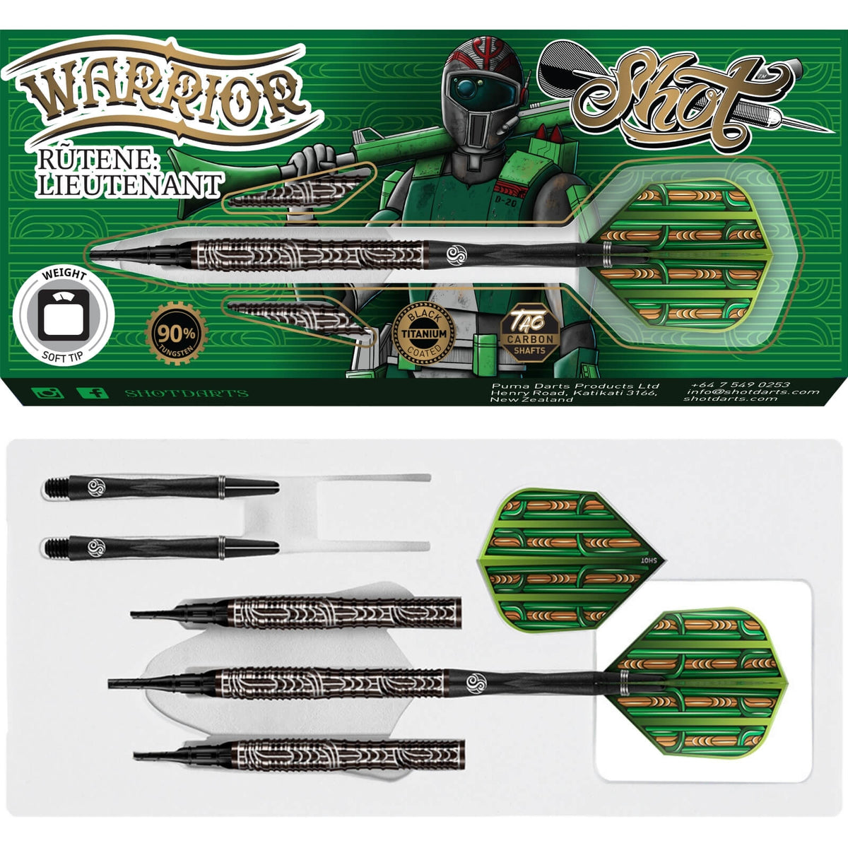 Darts - Shot - Warrior Rutene Darts - Soft Tip - 90% Tungsten - 18g 20g 
