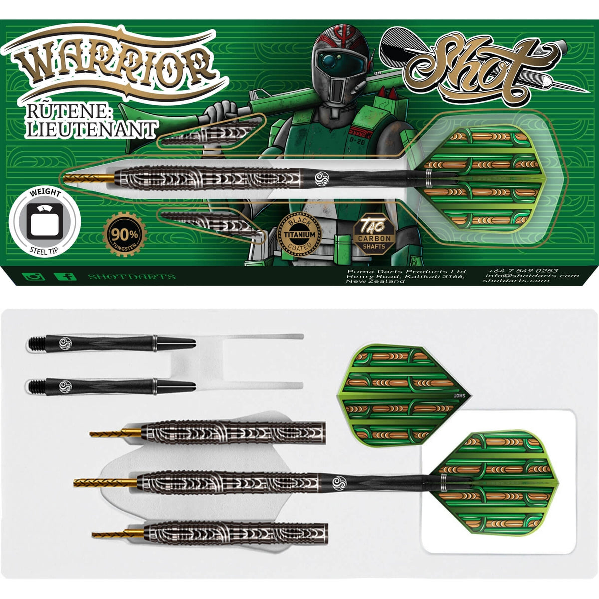 Darts - Shot - Warrior Rutene Darts - Steel Tip - 90% Tungsten - 22g 23g 24g 25g 26g 