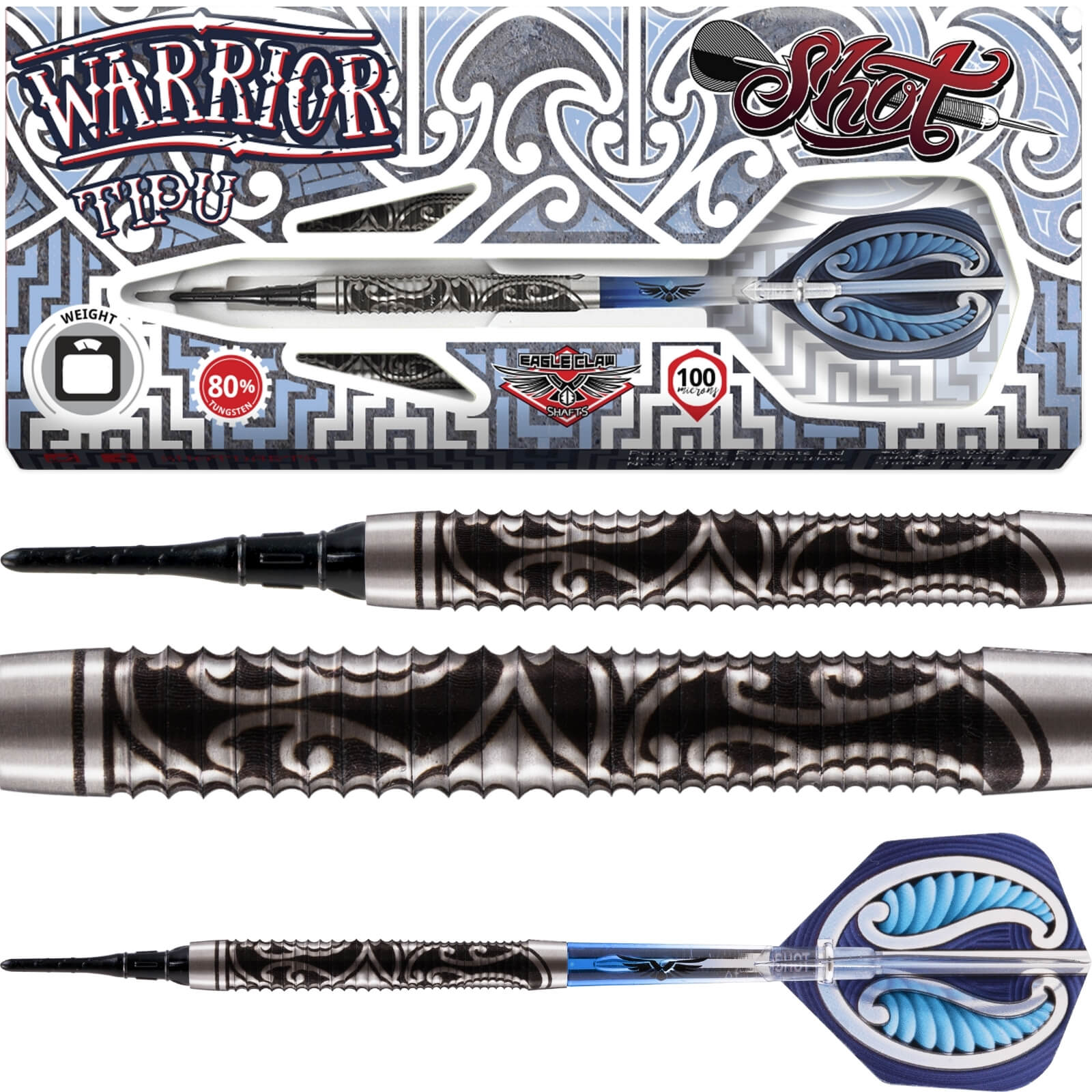 Darts - Shot - Warrior Tipu Darts - Soft Tip - 80% Tungsten - 18g 20g 