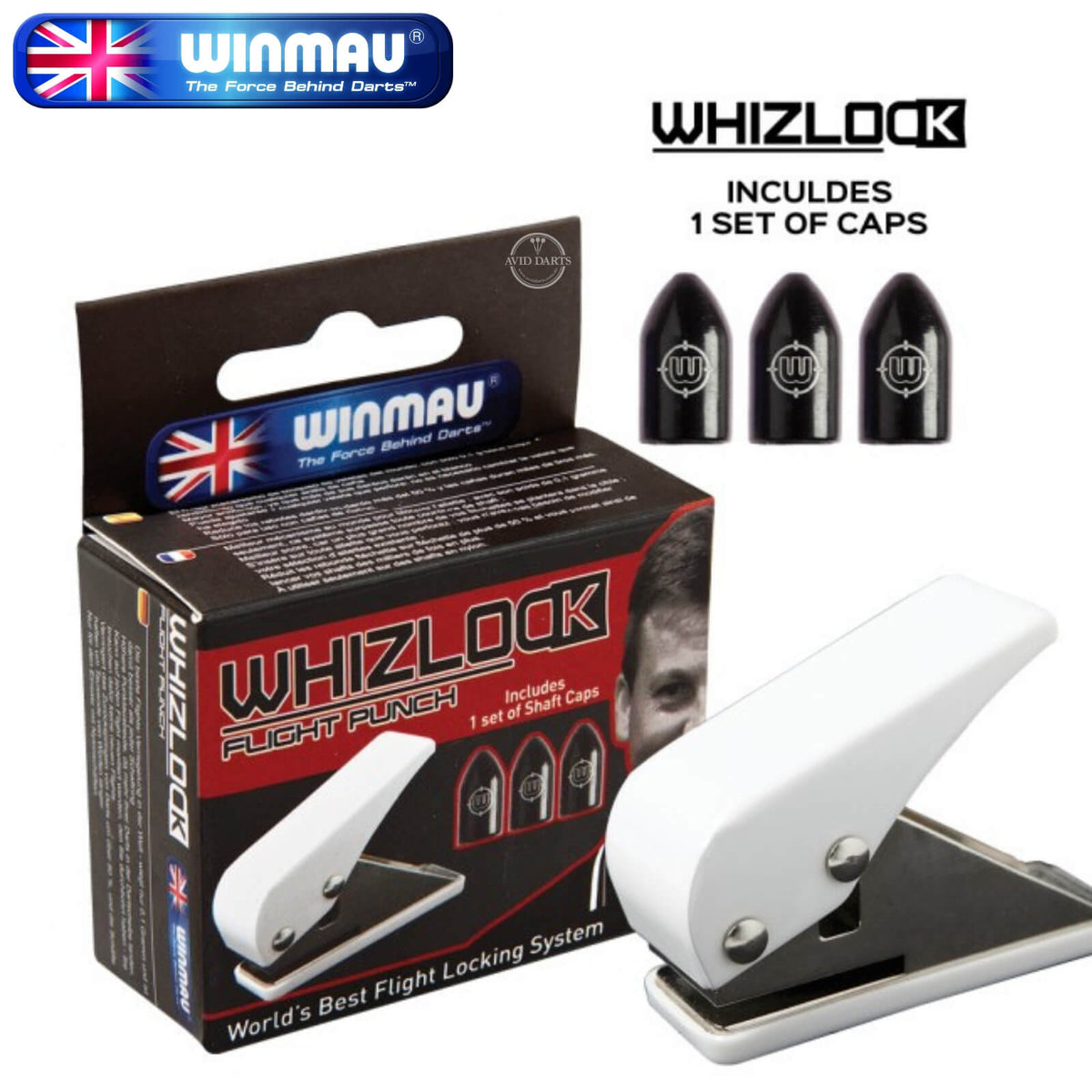 Flight Accessories - Winmau - Whizlock Dart Flight Punch &amp; Caps 