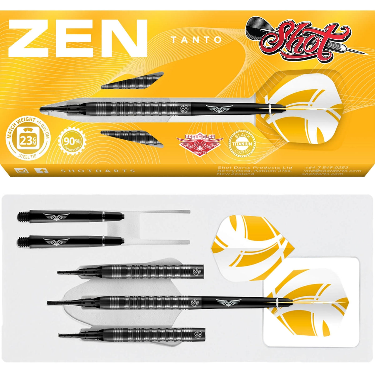 Darts - Shot - Zen Tanto Darts - Soft Tip - 90% Tungsten - 18g 20g 